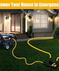Heavy Duty Nema L14-30p To Four Port Generator Power Adapter With Twist Lock Plug, 30 Amp Extension Cord connected to generator.
