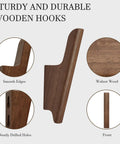 Rock-Solid Natural Walnut Wood 4 Pack Wall-Mounted Coat Hooks for a Super Entryway Glow Up Handcrafted Modern Hooks in close-up.