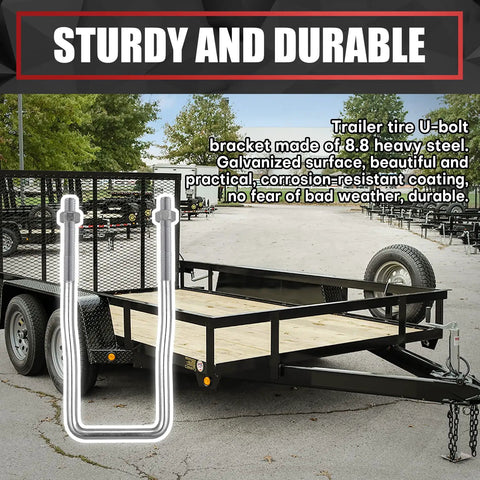 Heavy Duty U Bolt Spare Tire Carrier Bracket For Trailers with galvanized surface on a trailer parked outdoors