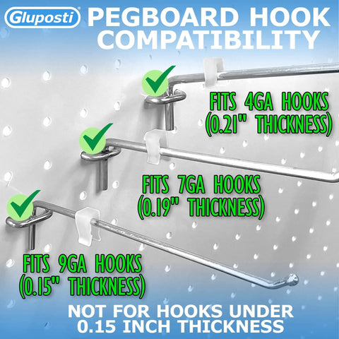 Clear Pegboard Clips For 1/4 Peg Hooks And Slatwall No Fuss Inventory Clips Peg Locks For Retail Hooks On Peg Board And Slat Wall Panels Ideal For Store Displays 100 Pack, showing hook compatibility chart.