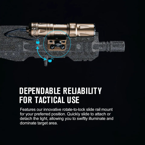 Odin Mini Ultra Compact Tactical Flashlight For Hunting And Outdoors Legit 1250 Lumens 240 Meter Beam on slide rail mount