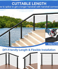 Top Shelf Six Foot Six Inch Stainless Steel Rectangular Handrail Cuttable Cable Railing System Black Flat Top Rail showing cuttable length for DIY installation.