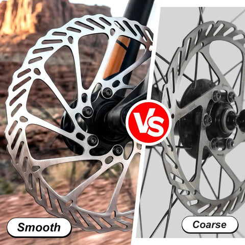Comparison of two pack 160mm MTB disc brake rotors with six bolts stainless steel M5 screws on mountain bikes.