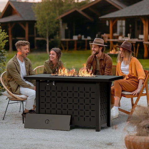43 Inch Outdoor Gas Fire Pit Table With 50000 BTU Propane Heat Includes Lid And Lava Rock Rectangular Steel Patio Heater