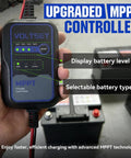 20W 12V Solar Panel Kit With MPPT Controller for Boat RV Motorcycle Marine use showing battery level display