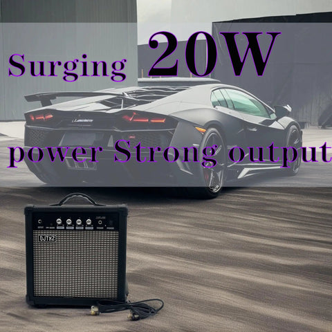 20W Electric Guitar Practice Amp With EQ Controls, Portable Orange Black Finish, Gain Bass Treble And Volume Knobs, placed on asphalt.
