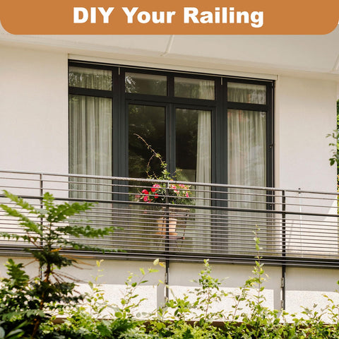 Stainless Steel Cable Wire Rope Kit 50ft Long 1/64 Inch Dia 7x7 Core With 20 Loop Sleeves used on balcony railing.
