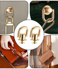 4 Pcs D Rings For Purse Heavy Duty 360 Degree Rotatable Metal Hardware Stud Screw Ball Rivets With Punch Purse Making Supplies Crossbody Conversion Kit Diy Handbag Leather Straps Dog Collar Gold, gold D-ring hardware on handbags