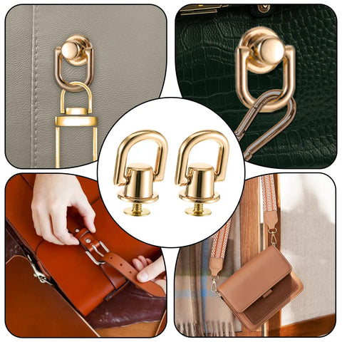 4 Pcs D Rings For Purse Heavy Duty 360 Degree Rotatable Metal Hardware Stud Screw Ball Rivets With Punch Purse Making Supplies Crossbody Conversion Kit Diy Handbag Leather Straps Dog Collar Gold, gold D-ring hardware on handbags