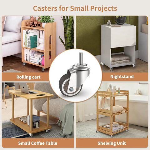 1.25 Inch Threaded Stem Casters With Smooth Swivel Wheels M6 Silent TPR Wheels on furniture and shelving units, durable steel bracket