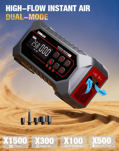 Digital display of a tire inflator part of A7 Jump Starter With Air Compressor And All In One Power Pack For Cars And SUVs 6000A Peak 160 PSI.