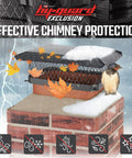 Bolt On Galvanized Steel Chimney Cover With Three Quarter Inch Mesh Fits Outside Clay Flue Tile 13 By 18 Inches Black Weatherproof Cap on brick chimney with bird and falling leaves, snow covered.