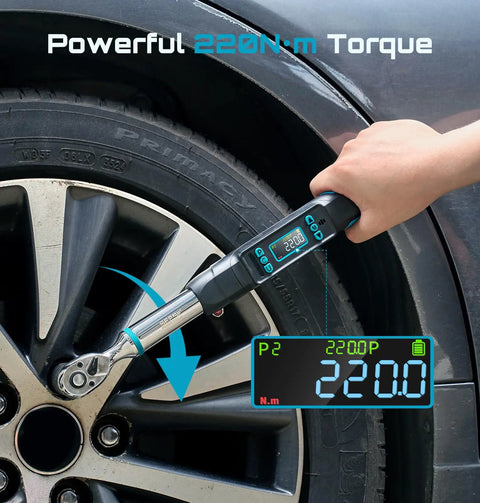 3/8-Inch Drive Digital Torque Wrench With LCD Display, Real-Time And Peak Modes, 0 To 220 Nm (0 To 162 Ft-Lbs), 2% Accuracy