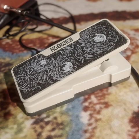 Dual Expression Pedal With Two Independent Outputs And Polarity Switches Passive Expression Pedal on patterned carpet.