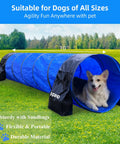 Corgi inside 10 Foot Dog Agility Tunnel Kit With 2 Sandbags Carry Bag And 4 Ground Spikes for backyard obstacle course training