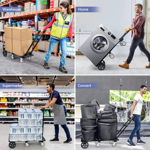 3 In 1 Convertible Dolly Cart With Wheels, Brakes, 600 Lb Heavy Duty Hand Truck Dolly used in warehouse, home, supermarket, concert.