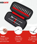 Ratcheting T Handle Tool Set With Heavy Duty 60 Nm Torque 12 Piece One Quarter Inch Hex Bit Kit Portable T Handle Screwdriver Set In Neoprene Case For Quick Bike Repairs And Maintenance in open neoprene case with visible tools.