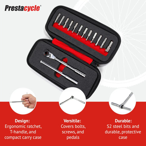 Ratcheting T Handle Tool Set With Heavy Duty 60 Nm Torque 12 Piece One Quarter Inch Hex Bit Kit Portable T Handle Screwdriver Set In Neoprene Case For Quick Bike Repairs And Maintenance in open neoprene case with visible tools.
