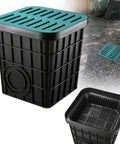 15.75 Inch Square Catch Basin With Grate And Debris Basket No Pre Cut Openings Outdoor Drain Box for Downspout Runoff Lawn Patio and Landscape Drainage Solution