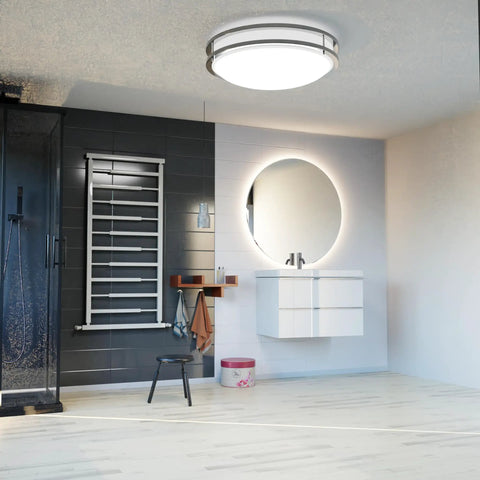 10 Inch Double Ring Dimmable LED Flush Mount Ceiling Light Easy Install 16W 1120 Lumens 2700K Warm White Brushed Nickel Finish