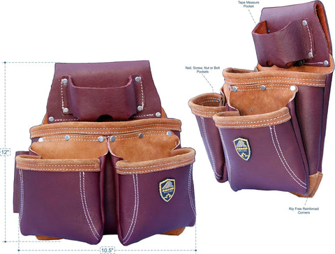 Built Tough Full Grain Leather Pro Grade Framer Tool Rig With Multi Pockets, Hammer Holder, 2 Pouches And Belt, front view