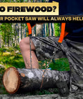 Person using Pocket Chainsaw For Survival With Bag Stainless Steel 25 Inch Folding Tree Saw With Bi Directional Teeth on tree limb