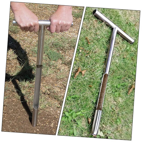 Ergonomic Stainless Steel Soil Sampler Probe With T Handle For Lawn Garden Agriculture Forestry Durable Lightweight tool in action.