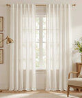Semi Sheer Linen Living Room Curtains With Grommets Light Filtering Airy Cozy Privacy Drapes Natural Linen Blend Two Panels W52xL95 Easy Hang