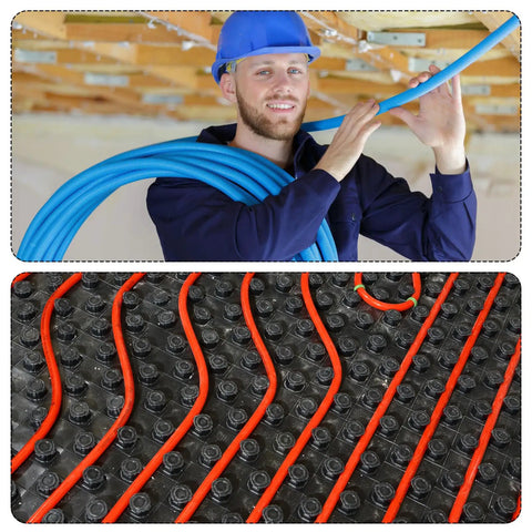Meccanixity Steel Spring Pipe Bender For 1 Inch Pvc Tube, 39 Inch Long Bending Tool used in wiring installation with blue conduit.