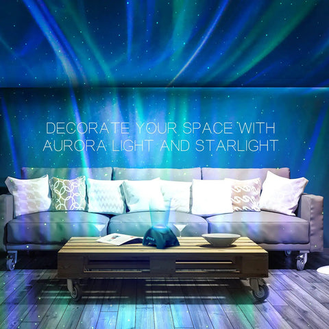 Galaxy Light Aurora Projector With 33 Effects LED Star Projector For Bedroom Nebula Lamp illuminating a room with aurora visuals