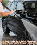 Man using High Pressure Washer Gun Kit with Turbo Wand and Adjustable Fan Wand from 0 to 60 Degrees, washing black car