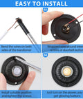Round Metal Wired Doorbell Push Button In Black With Warm White LED Light Low Voltage Compatible No Fuss Surface Mount Replacement For Home Or Garage Works On Stucco Wood Brick Or Stone Walls, installation steps shown