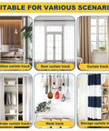 Heavy Duty Retractable Curtain Track System For Ceiling Or Wall Mount Aluminum With Silent Rollers Adjustable 3.3ft To 5.9ft, shown for room dividers and showers