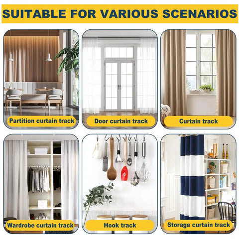 Heavy Duty Retractable Curtain Track System For Ceiling Or Wall Mount Aluminum With Silent Rollers Adjustable 3.3ft To 5.9ft, shown for room dividers and showers
