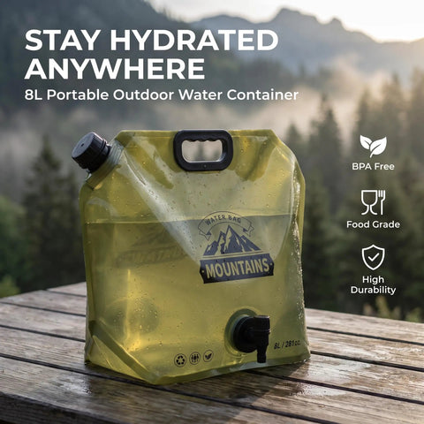 2 Gallon Collapsible Water Container With Spigot And Measurement Scale Portable Foldable Water Jug For Camping RV Hiking