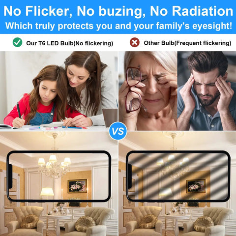 Comparison of Dimmable E12 LED Bulb 7W Replaces 60W Halogen, Warm White 3000K with no flicker vs other bulb with flicker