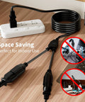 1 To 2 Power Cord Splitter Cable 10 Ft 3 Prong To 2 Prong Extension Cord Outlet Saver Y Splitter Male To Female UL Certified SJTW 16 Gauge 13A 125V Black on desk with power strip