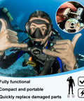 Diver underwater with scuba gear showcasing Save A Dive Scuba Maintenance Kit With 60 O Rings, Multi Tool, Spare Parts And Waterproof Case