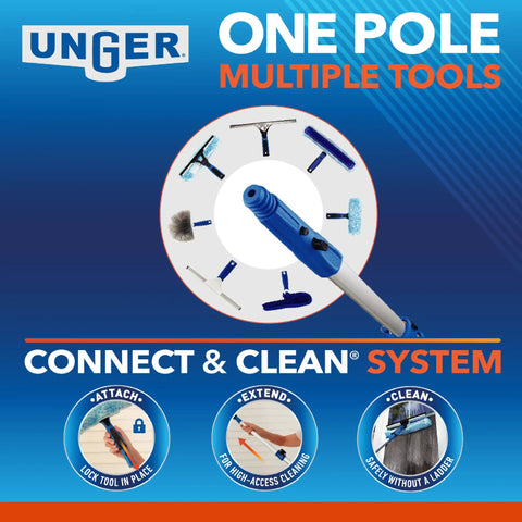 Connect & Clean system with multiple cleaning tool attachments and extendable pole