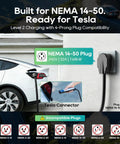 Level Two Ev Portable Charger For Tesla And Nacs Rides Offering Straight Plug Setup With 32 Amp 240V Power Via Nema 14 50 Outlet And 25 Foot Cord Adjustable Ampage with NEMA 14-50 plug