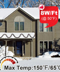 House with Gutter Heating Cable For Roof Snow Melting With Self Regulating Technology, showing 8 watts per foot efficiency.