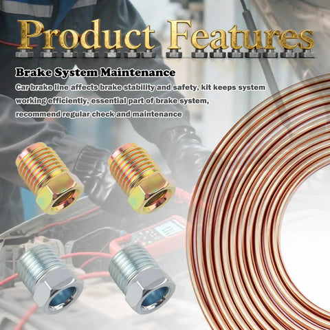 25 Ft Five Sixteenths Inch Brake Line Kit Pro Grade Copper Plated Iron Tubing With Sixteen Inverted Tube Nuts For Car Brake Repair