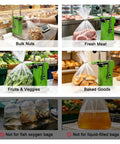 Smooth Operator Manual Bag Clipper Sealer Stapler With Two Thousand U Shaped Staples For Retail Store Bins And Grocery Sacks Bags It Tight And Cuts Messy Ends in use for sealing various food items.