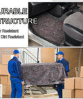 Image showing 32 Piece Bulk Moving Blankets 54 By 72 Inch Heavy Duty Furniture Pads For Protecting Floors And Furniture During Moves Storage And Shipping Ideal Packing Blanket Set Brown Budget Friendly Easy To Use For Home Movers used in a car and during a move with two people.