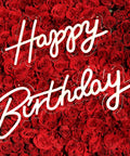 Lit Happy Birthday Neon Sign LED Light For Wall Backdrop Decoration With Split Design against red rose background