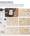 3D Wooden Clock Kit For Adults Dope Owl Mechanical Puzzle Kit DIY Build Set, Brain Teaser Educational Hobby Craft For Teens, Desk Decor And Gift Idea For Puzzle Lovers; package display with box, parts, and instructions