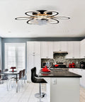 5 Pc Ceiling Fan with Lights Remote Control 25 inch Black 6 Speeds 3 Light installed in modern kitchen.