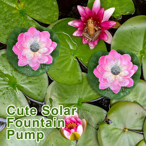 Two Pack Solar Water Fountain Pumps With Water Lily Sprout Nozzles for Bird Bath Pond on Lily Leaves