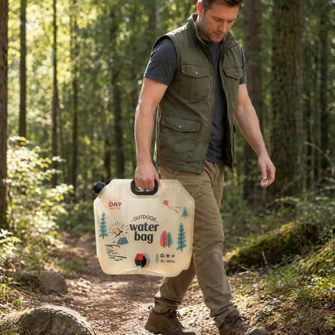 Man holding 2 Point 1 Gallon Collapsible Water Jug For Outdoor Adventures Reusable BPA Free Foldable Water Container 8L