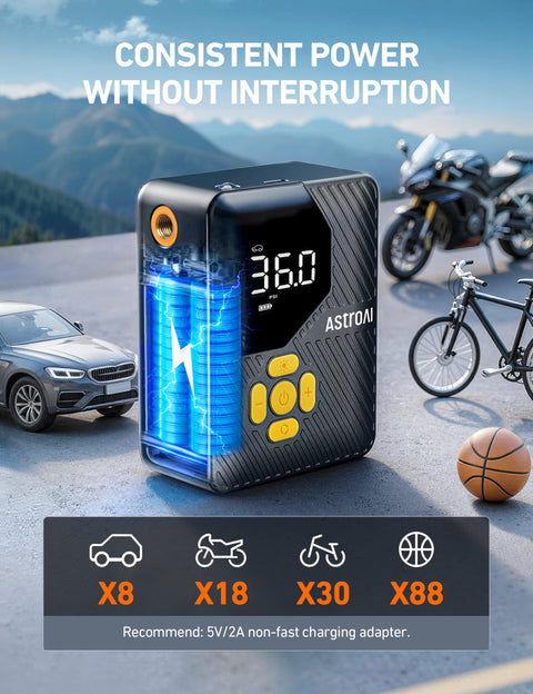 L7 Mini Tire Inflator Portable Air Compressor With LED Light And Pressure Gauge Cordless 150 PSI Auto Shut Off